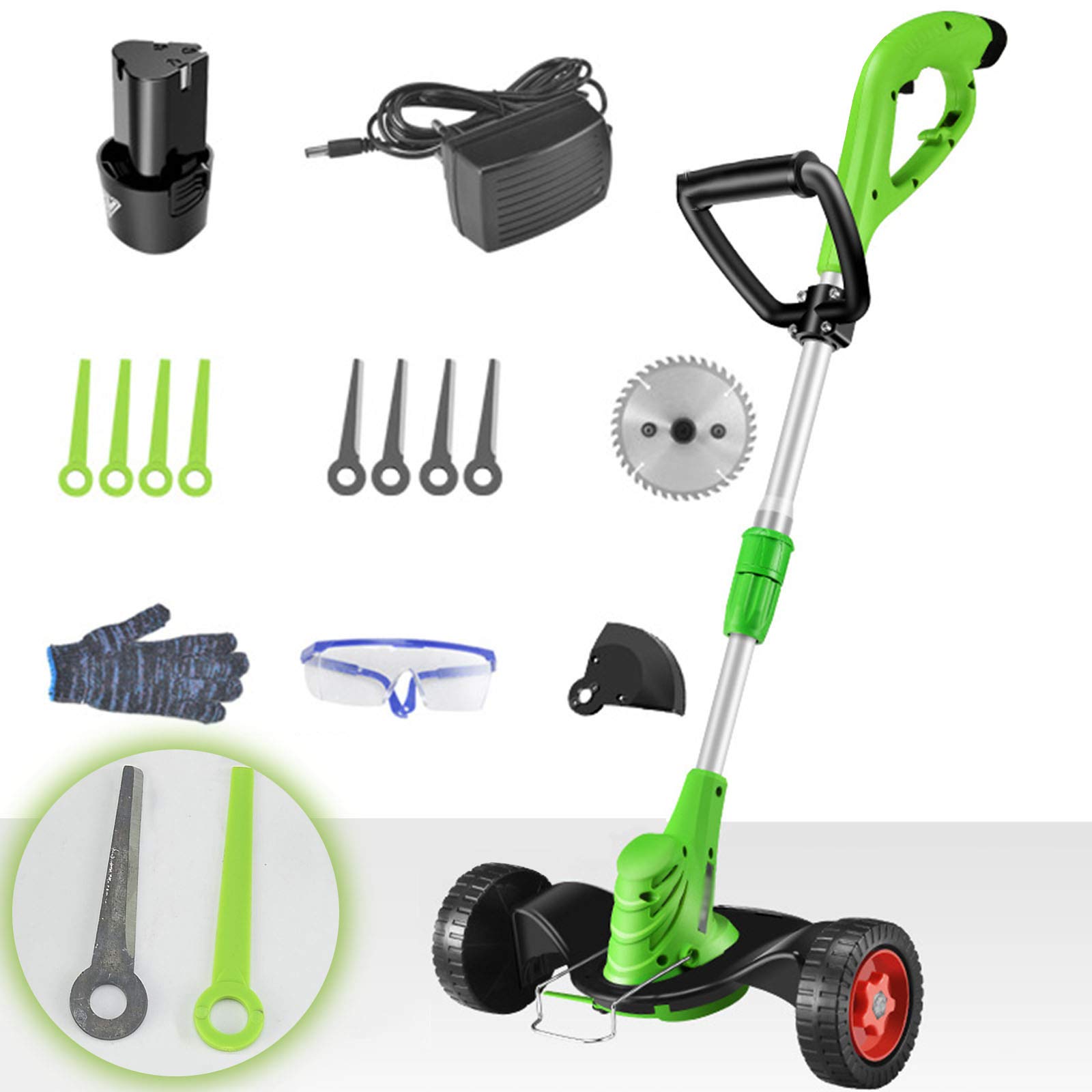 Telescopic Electric Trimmer, Push Grass Trimmer, with Wheel Design, Save Time and Energy, Motor Head Not Adjustable, Adjustable Handle, with Three Types of Blades