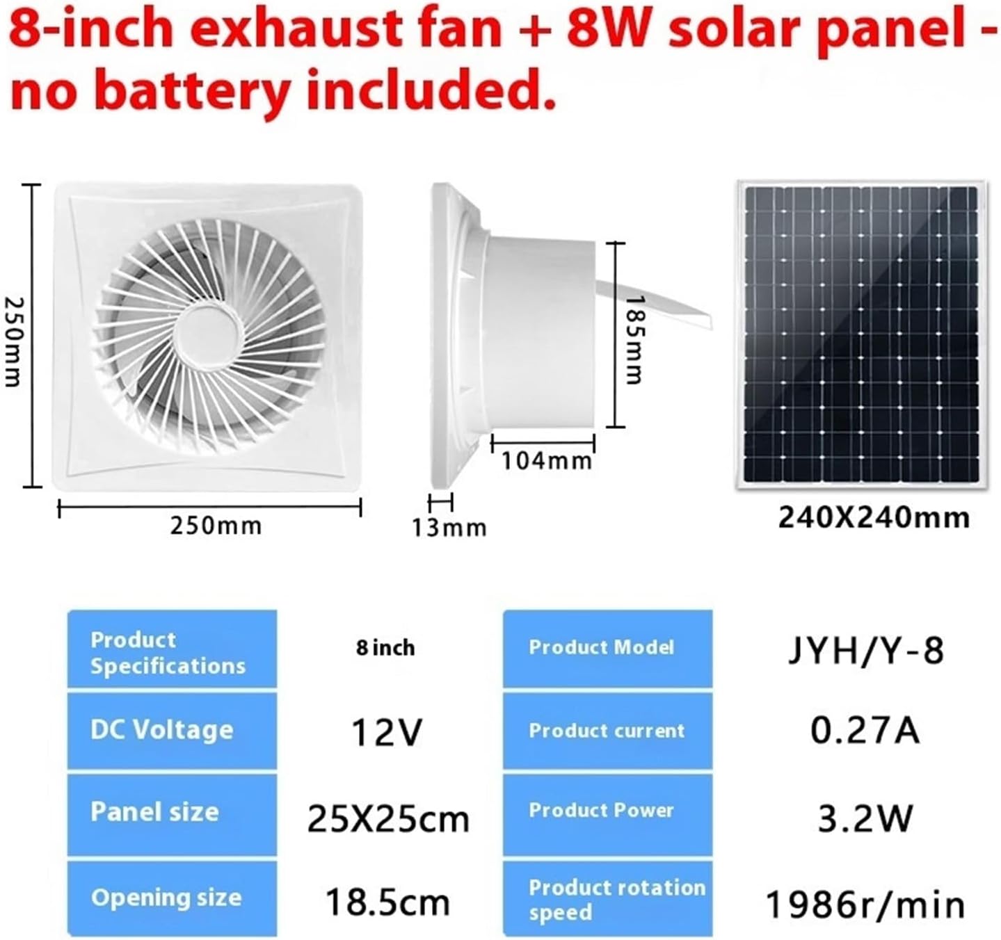 Ventilation Fan, Solar 12V Extractor Ventilation Fan Anti-Mosquito Design Wall Mounted Vent Fans Kitchen Bathroom for Vent Bathroom, Kitchen