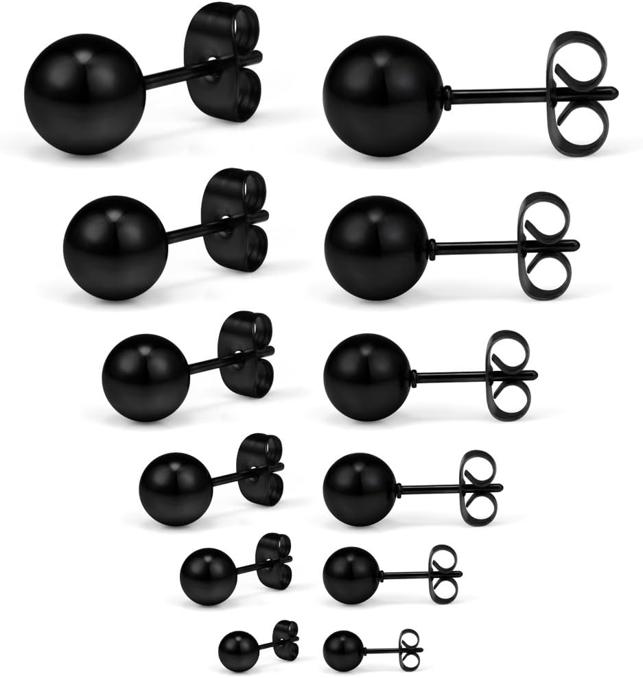 SCERRING 6 Pairs 20G Stainless Steel Ball Stud Earrings Set for Men Women Barbell Stud Earrings Assorted Sizes 3-8mm