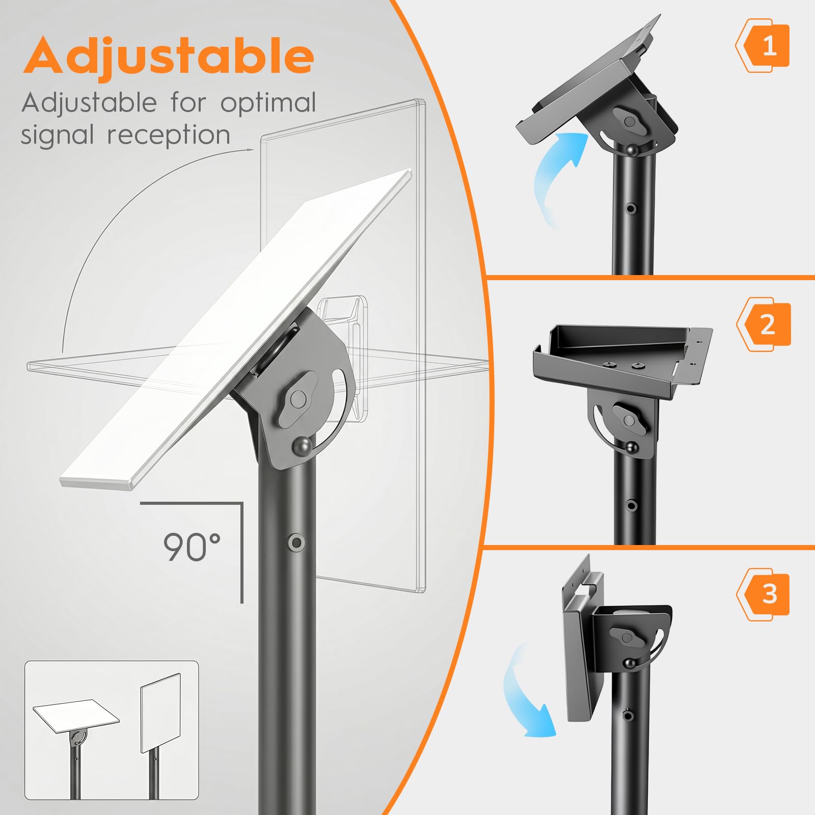 Soporte para Starlink Gen 3, Trípode con Adaptador de Montaje, Altura Regulable, Adaptador de Tubo con Inclinación Ajustable 90°, Color Negro