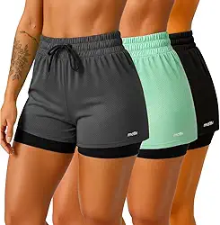 Kit 3 Bermuda Short 2 em 1 Feminino Dryfit Treino Academia Esporte Corrida Casual Bolso