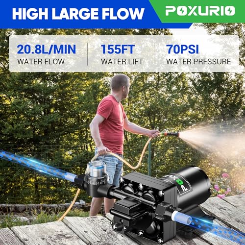 POXURIO 6GPM RV Water Pump, 70PSI 110V DC Fresh Water Pump, Self-Priming Diaphragm Water Pump with Pressure Switch and Filter for RV, Garden, Yacht, Camping by POXURIO - Image 3
