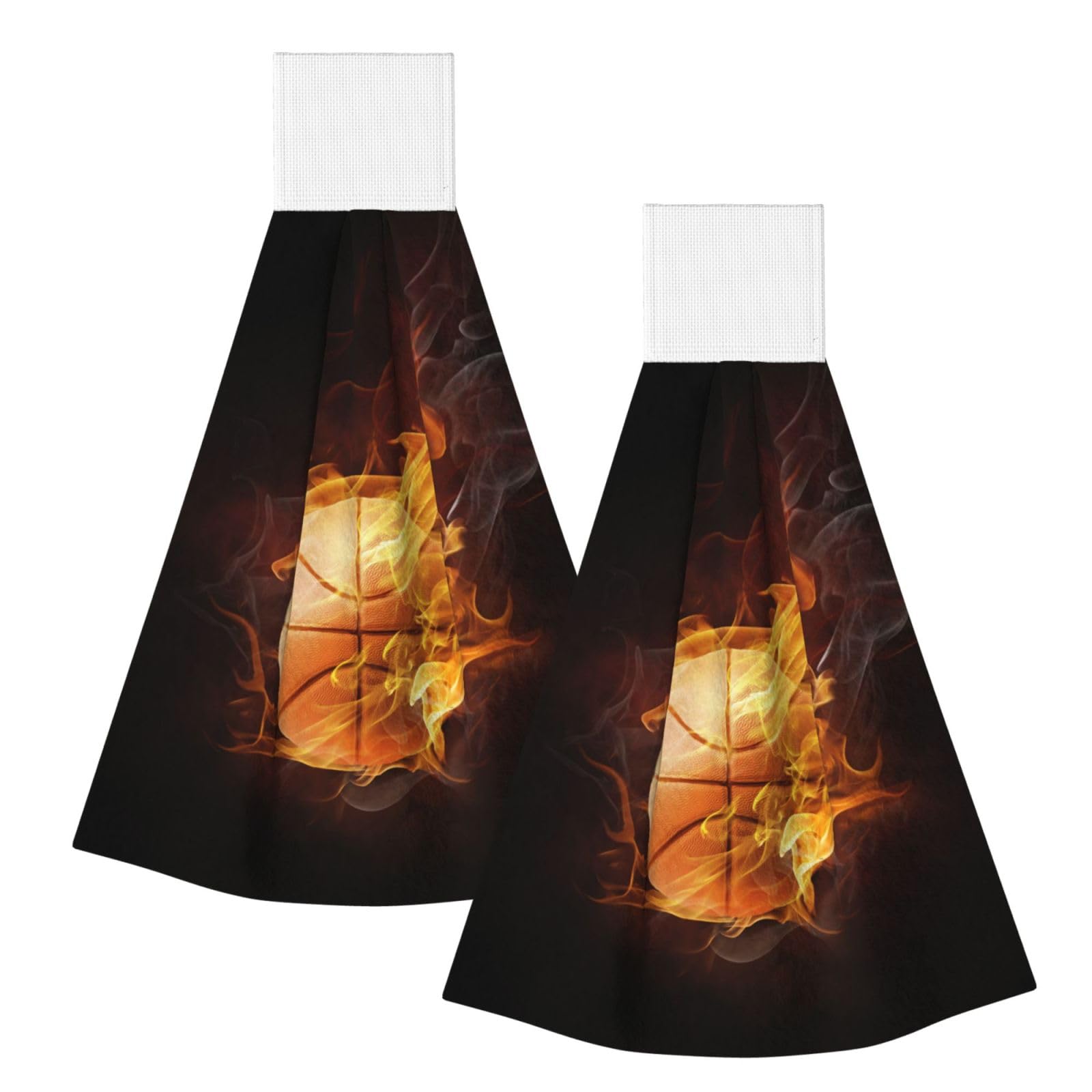 DOPKLNA Basketball Fire, 2 Pcs Hanging Coral Fiber Hand Towels for Bathroom, Absorbent Kitchen Towels