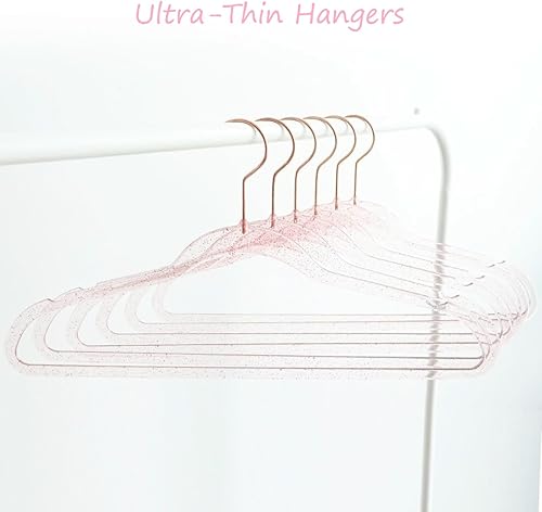 Miniatura 6 de Perchas de Ropa Rosas de 16", Paquete de 20 Perchas de Plástico con Recubrimiento Transparente para Armario de Adultos, Ganchos de Ropa Brillantes
