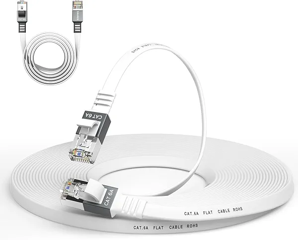 Smolink Ethernet Cable, Cat 6A Ethernet Cable 50 Ft with 1.5Ft Short Patch Cord, Slim High Speed 10 Gigabit Computer Wire with RJ45 Connectors, Faster Than Cat6/Cat5e/Cat5 Cable, White