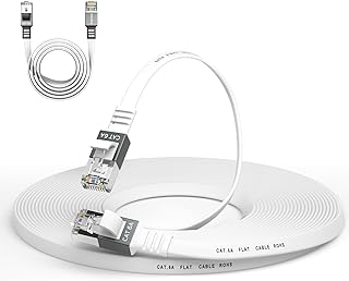 Cat 6a Ethernet Cable 50 Ft,Durable Flat Internet Network LAN Cable with 1.5Ft Short Patch Cord, Slim High Speed Gigabit Computer Wire with RJ45 Connectors, Faster Than Cat6/Cat5e/Cat5 Cable - White