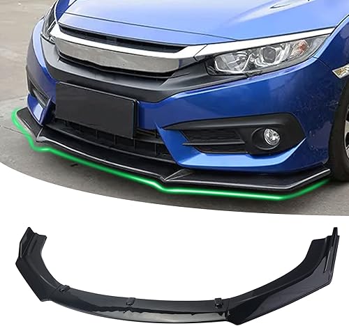 3 alerones de parachoques delantero negro brillante, compatible con Honda Civic 2016-2020, kit de carrocería de parachoques inferior, material de