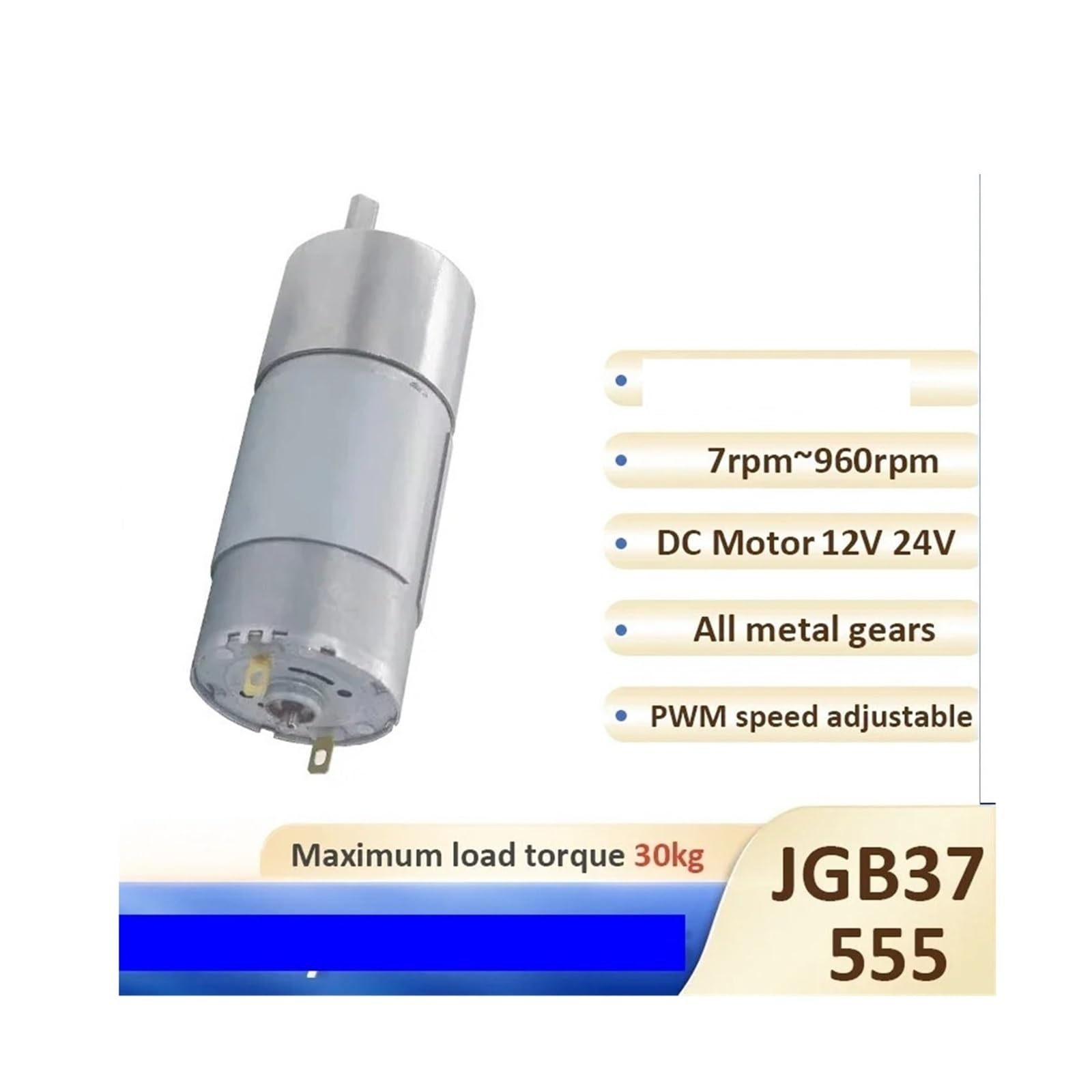 JGB37 555 DC 12V 24V Motor eléctrico de actuador lineal de reducción de alto par, reductor de caja de cambios reductora Mini Motor de bajo ruido de velocidad(425 RPM,12v)