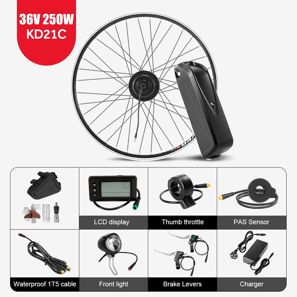 Season 26/28 Pollici 700c Kit Conversione Bici Elettrica 250W Motore Anteriore 36V-13Ah 15.6Ah 18Ah Ebike Batteria con Controller Integrato et caricatore