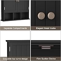 Vista 5 de ChooChoo Bathroom Cabinet Wall Mounted 2-Door with 3 Open Shelves， Wooden Medicine Cabinets with Adjustable Shelf，Space Saver Storage Cabinets Over