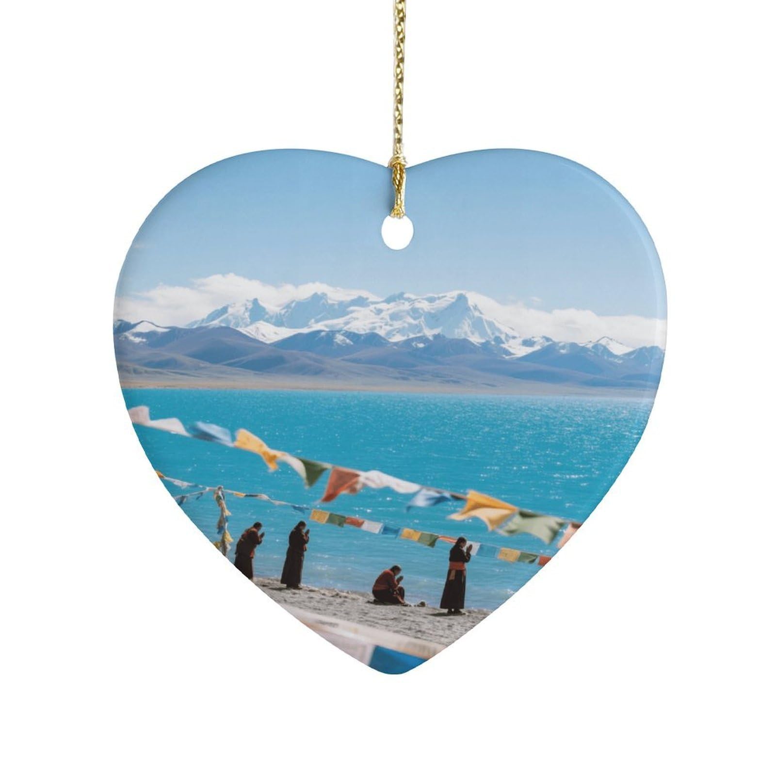 Fekiloot Style Namtso Lake Snow Mountain Ceramic Ornament Home Decor Keepsake