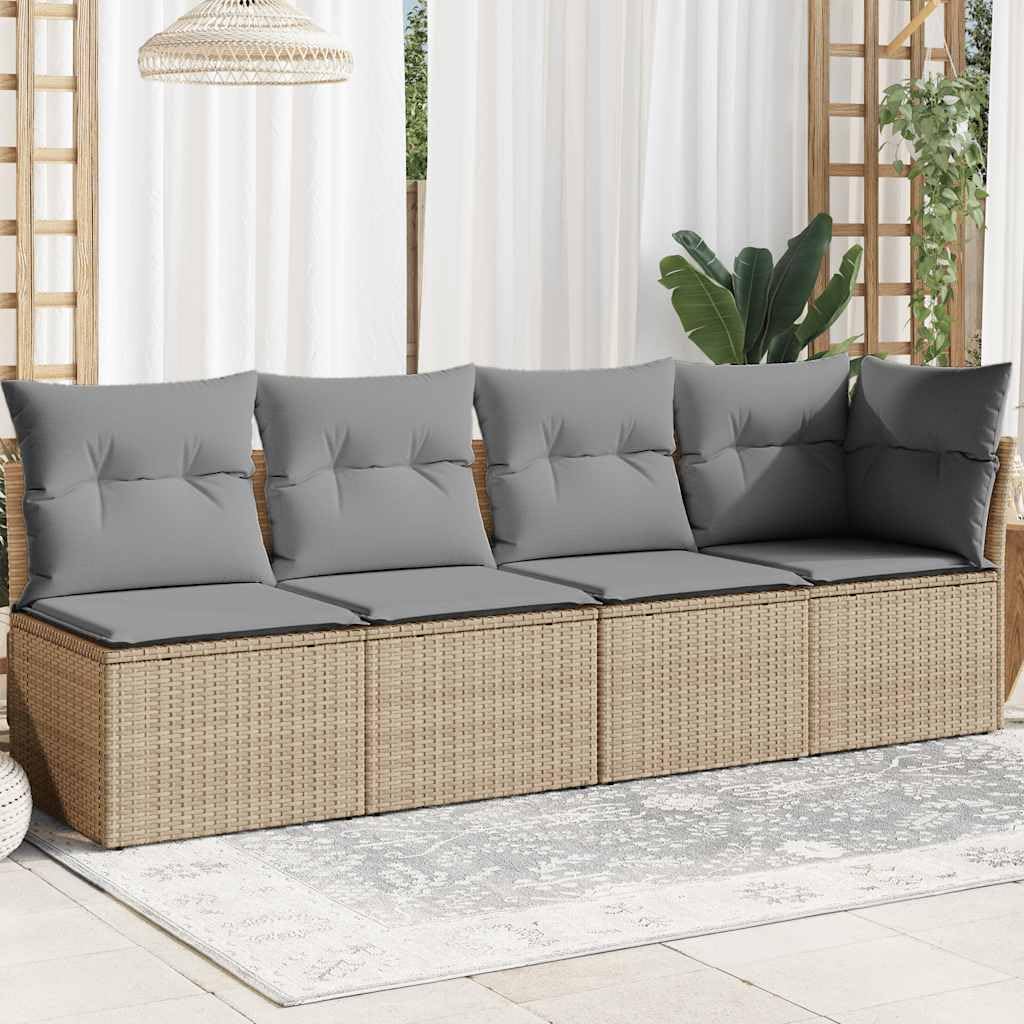 Divano da Giardino 4 Posti, Set Angolare in Polyrattan Beige, con Cuscini Sfoderabili, Design Modulare, Salotto da Giardino Esterno, per Terrazzo e Giardino, Colore Beige, 227 x 62 x 69 cm
