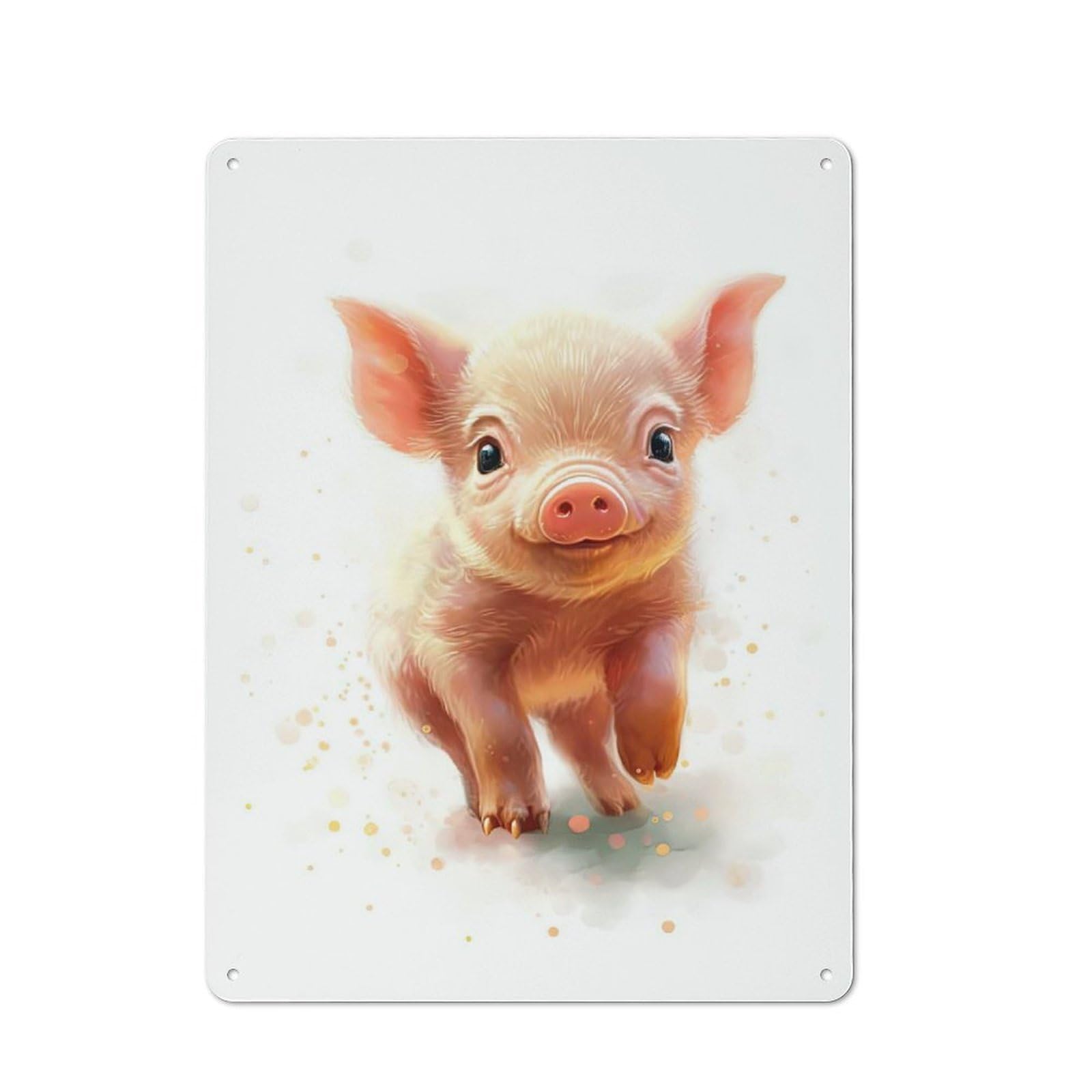 Farmhouse Watercolor Baby Pig Art Country Metal Sign 40x30cm, Cottage Wall Art for Farmhouse Kitchen, Pantry Or Dining Area