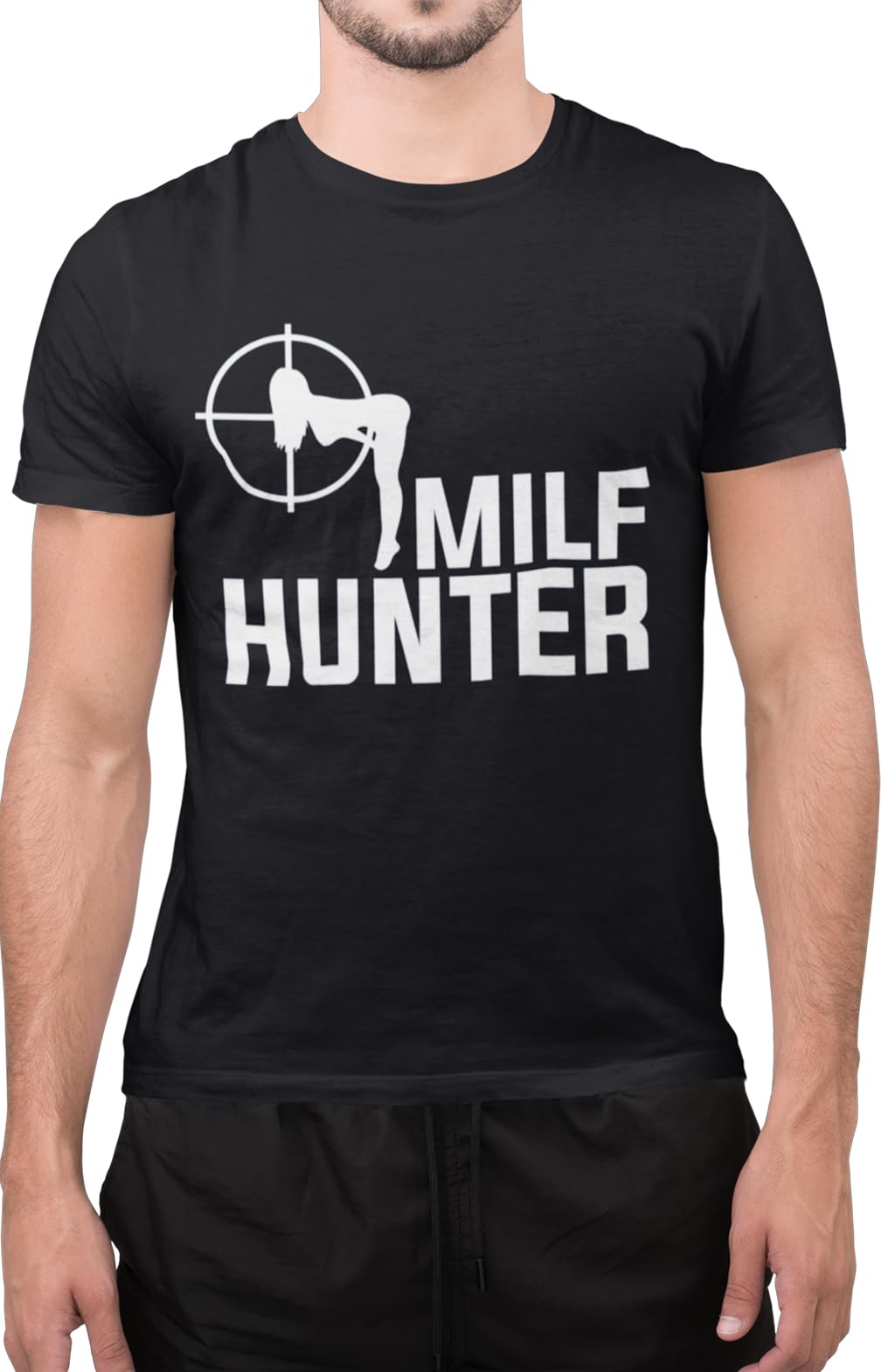 Graphic Impact Black Funny Milf Hunter Savage Stag Novelty Amazing T-Shirt (Medium, )