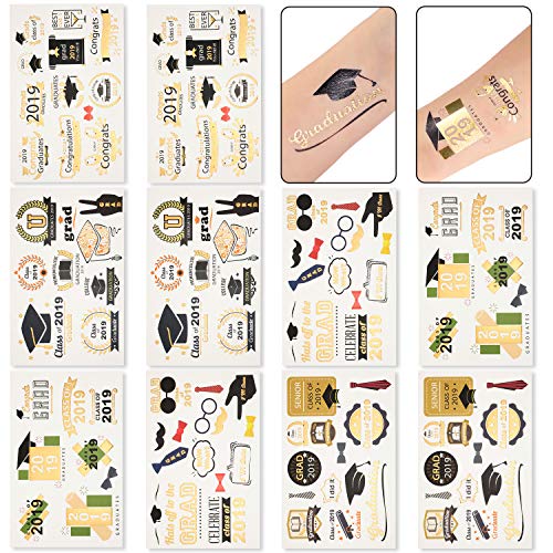 Pieces 10 Sheets Class of 2019 Graduation Temporary Tattoos Graduation Stickers for Graduation Party Decorations Supplies, 5 Styles