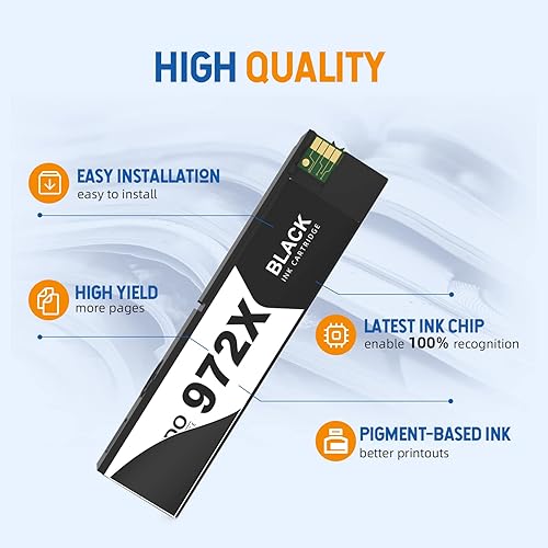 Miniatura 4 de Skydo Cartuchos de tinta de repuesto 972X para HP 972X 972 X 972A, 477dw, (BKCMY), paquete combinado de 4 unidades que funcionan con impresoras