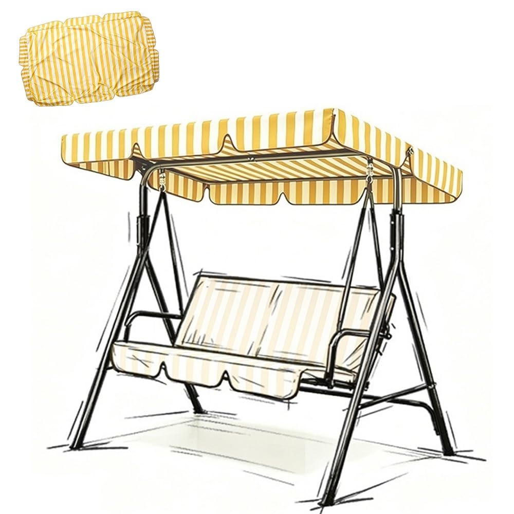 RTVGNSZSJL 56x47in 75x47in Stripe Swing Canopy Replacement Top Outdoor Patio Swing Canopy Replacement Cover Sun Shade Waterproof 210D Oxford Cloth(Yellow,82x57in-210x145cm)