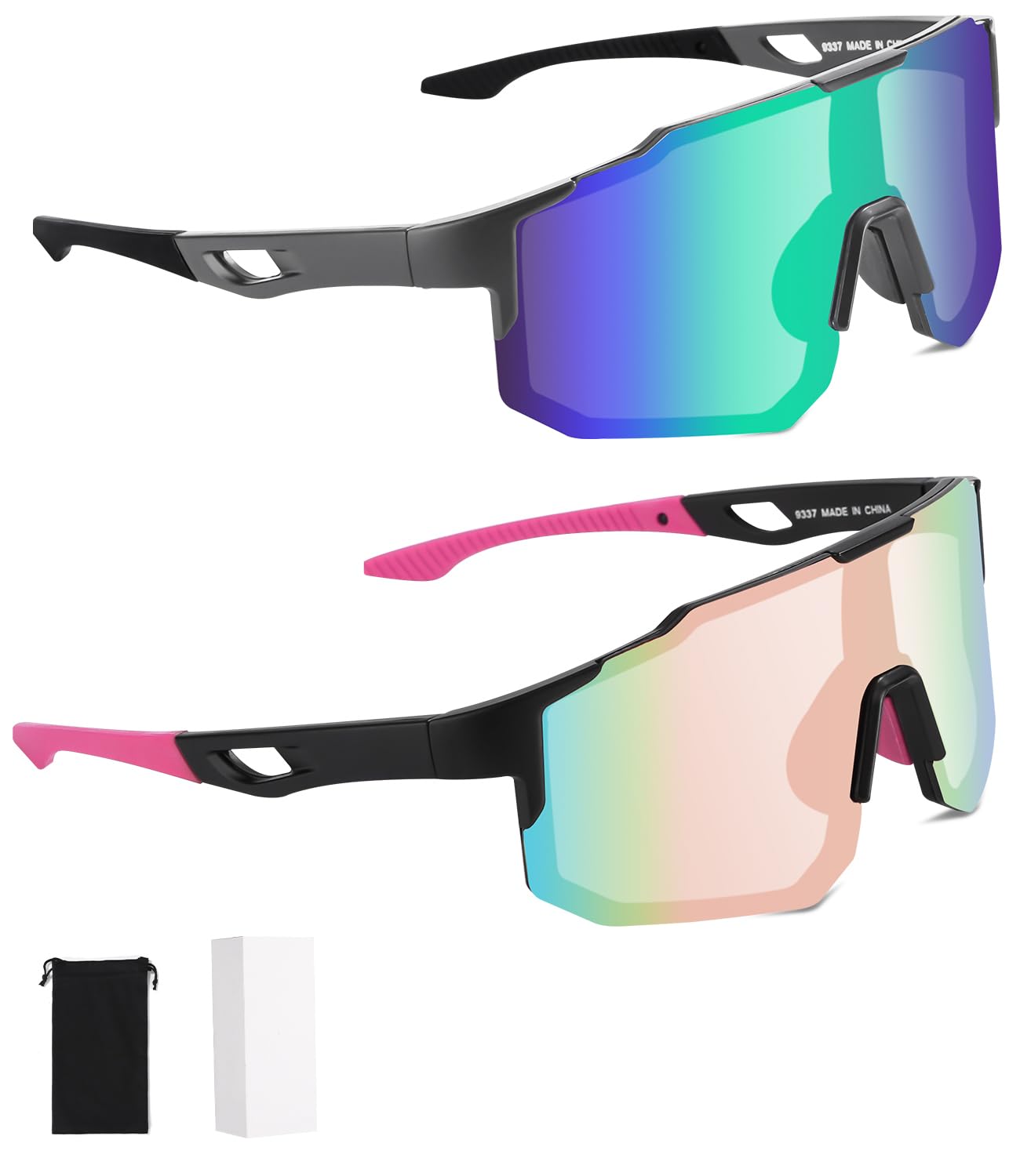FAOKZE 2 gafas polarizadas para bicicleta, resistentes al viento, para hombre y mujer, protección UV400, para ciclismo, motociclismo, correr, esquí, béisbol, montañismo, pesca, etc.