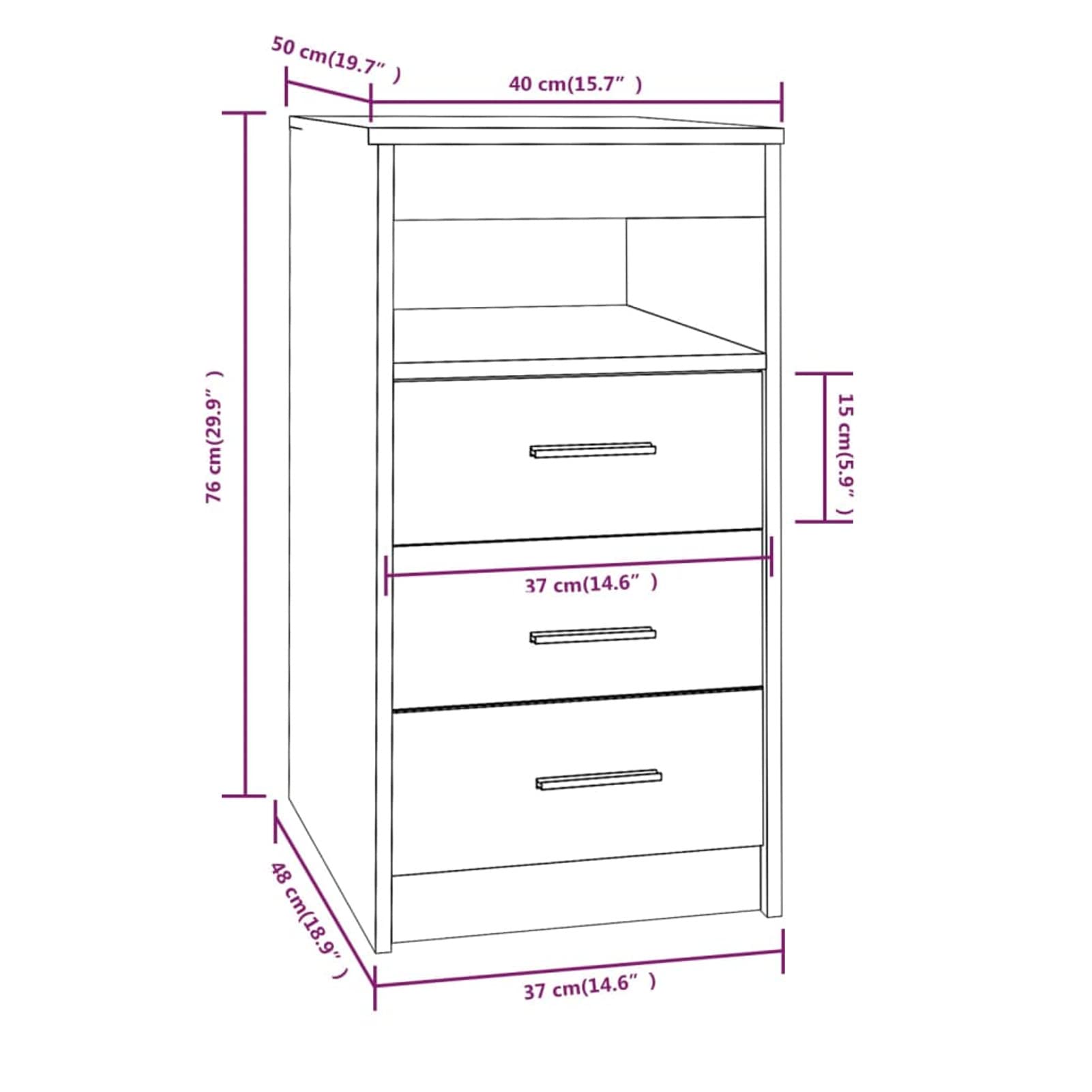 Cassettiera,Cassettiera Camera da Letto,Cassettiera Ufficio,Cassettiera Cameretta,Cassettiera Rovere Fumo 40x50x76 cm in Legno Multistrato
