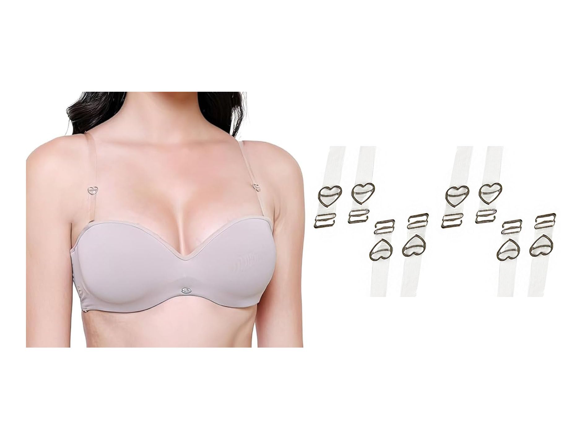 Transparent Bra Straps Clear Straps, 4 Pairs of Detachable Heart-Shaped Clips-image-22