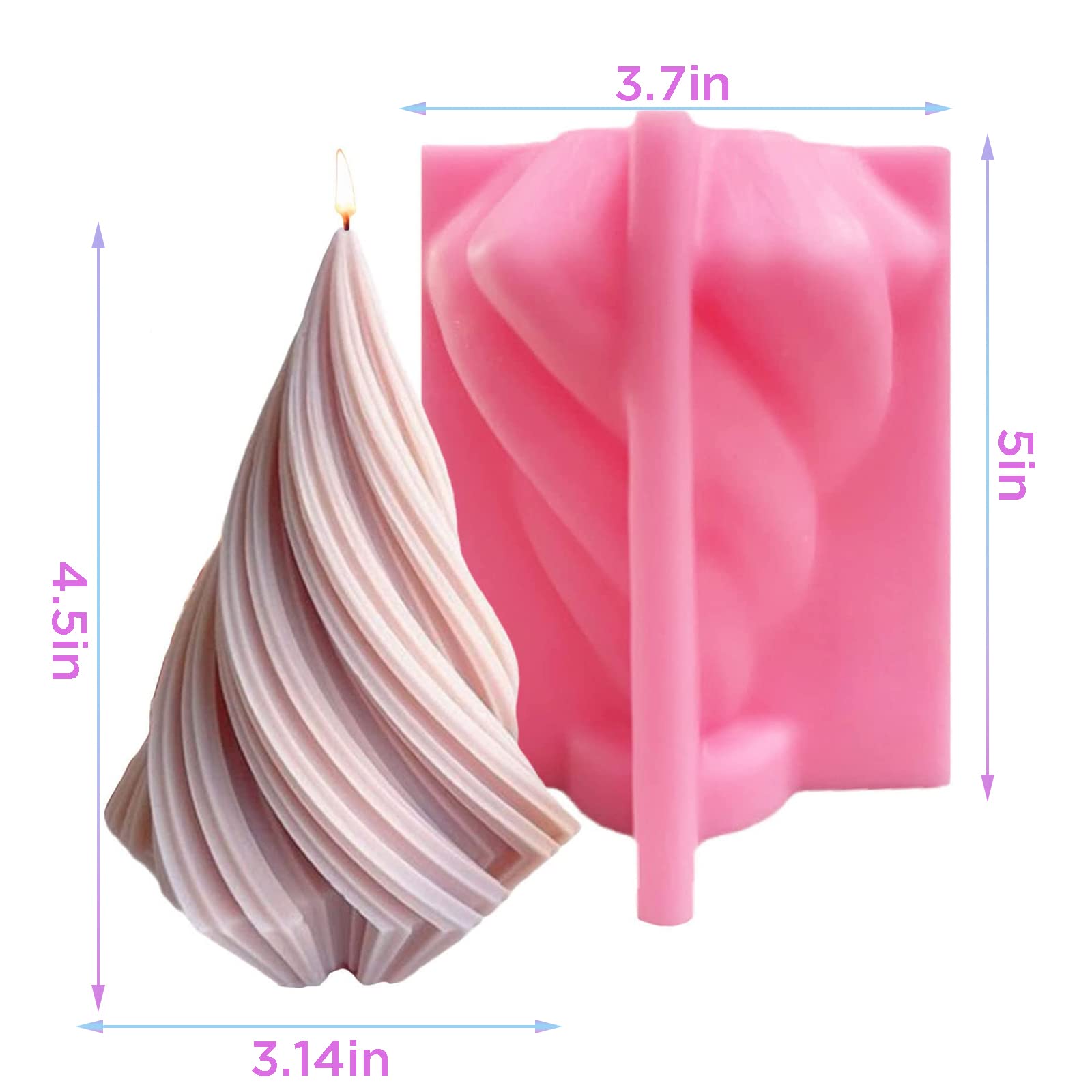 LSLEVA Large 3D Spiral Cone Shape Silicone Candle Molds, DIY Geometric Candle Molds for Candle Making Resin Soap Casting Cake Chocolate, Xmas Tree Shape Molds for Christmas Gifts Home Decor, 5