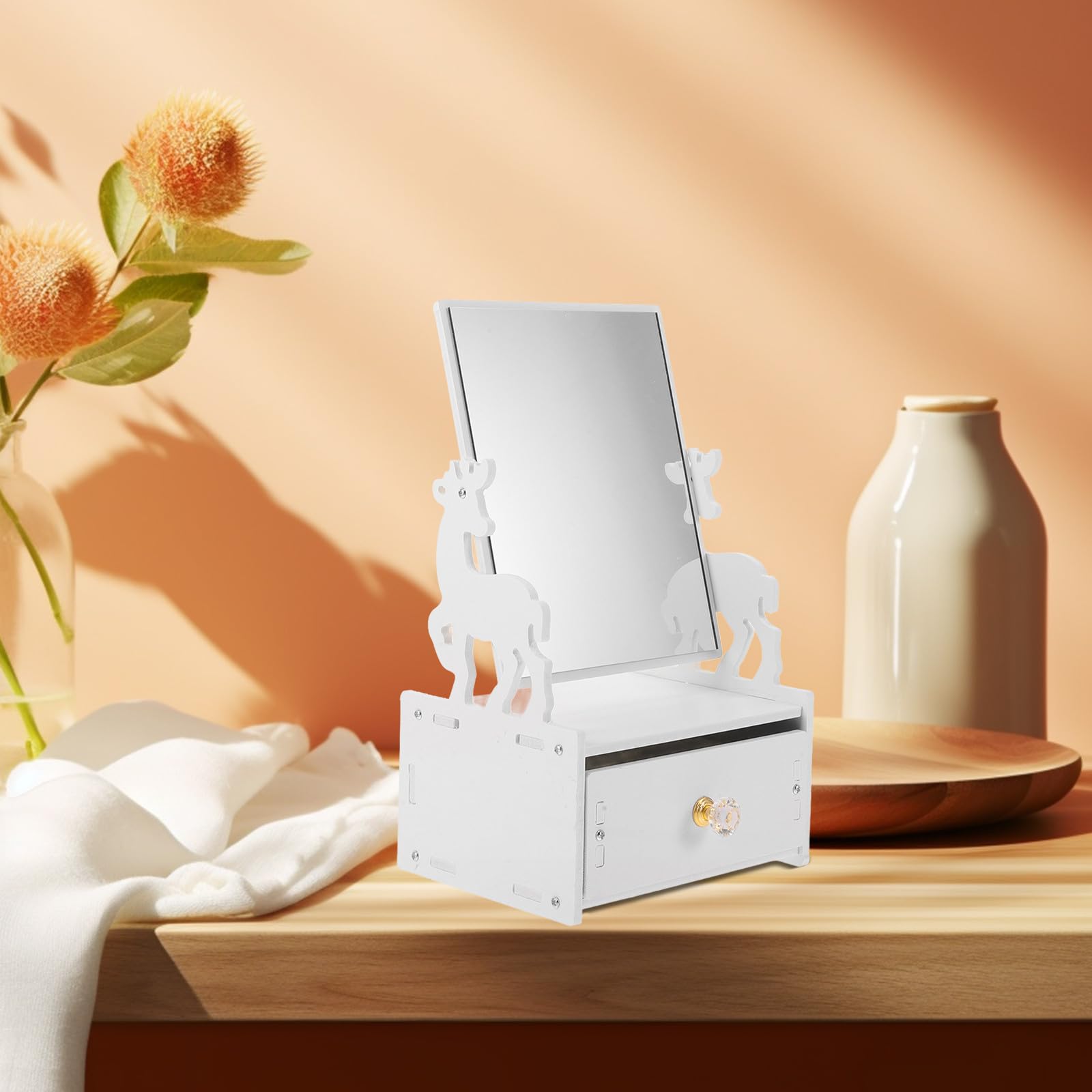 4 Piezas Organizador de Maquillaje de Escritorio Blanco con Espejo