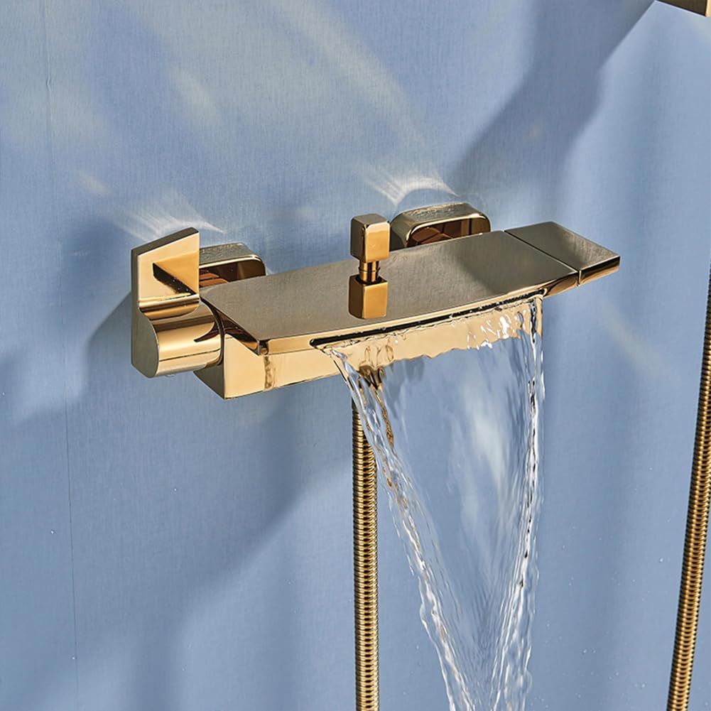Grifo mezclador de baño de latón montado en la pared con dos asas y ducha de mano, grifo de baño Ele para una experiencia de spa rious