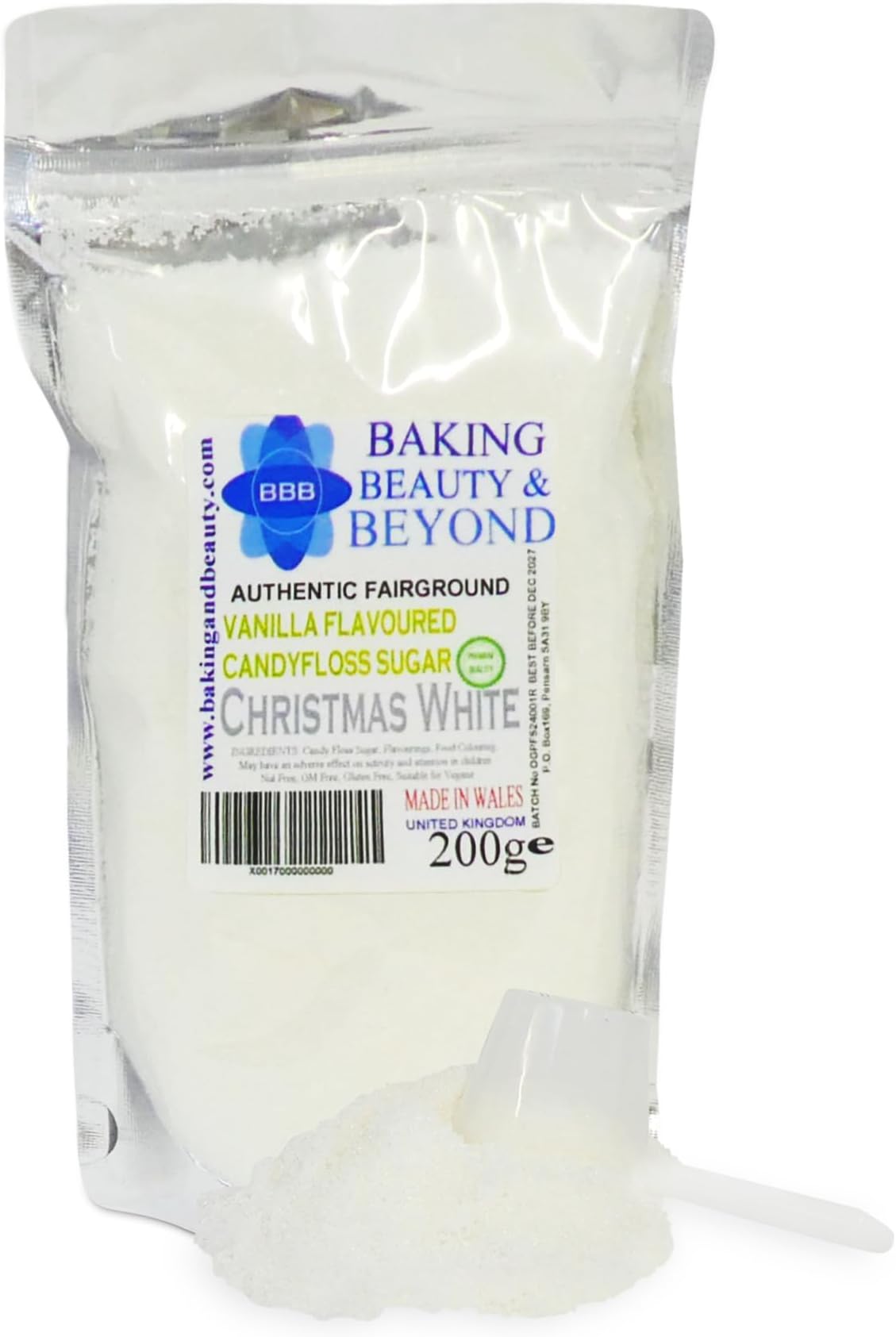 Baking Beauty and Beyond Premium Candy Floss Sugar 200g - Christmas White Vanilla Flavour
