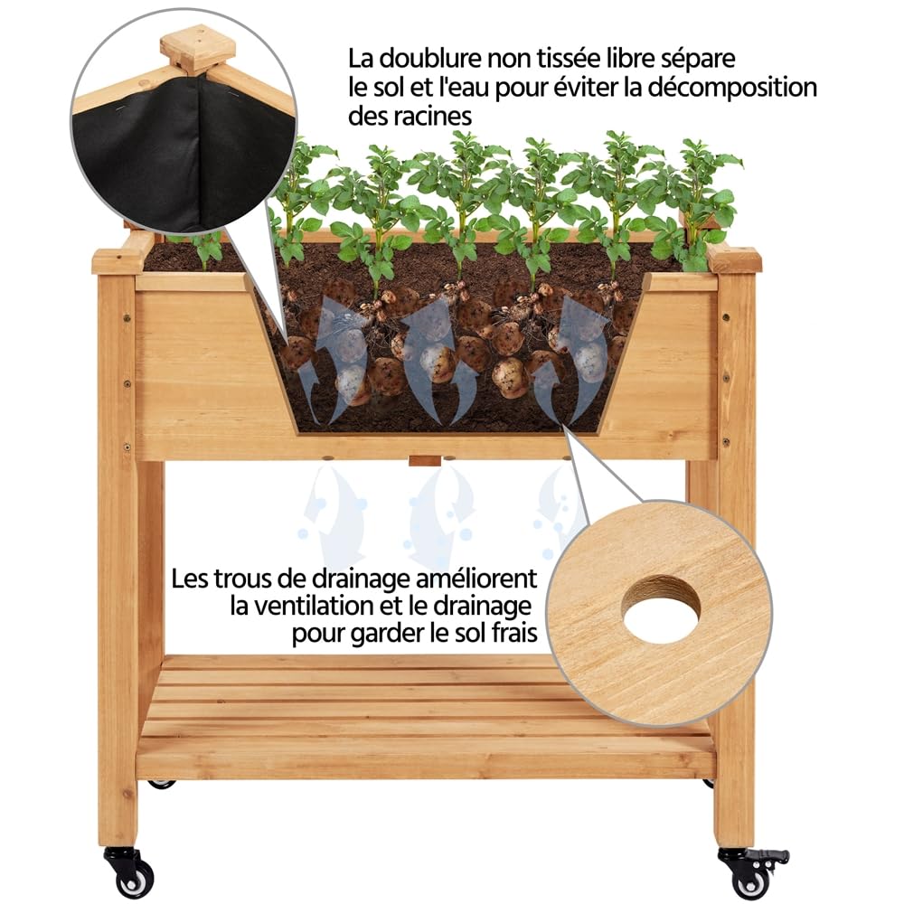 Yaheetech Carré Potager Surélevé Lit de Jardin sur Pieds avec Etagère Inférieure de Rangement en Bois pour Terrasse/Balcon/Jardin 87 x 83.5 x 47 cm