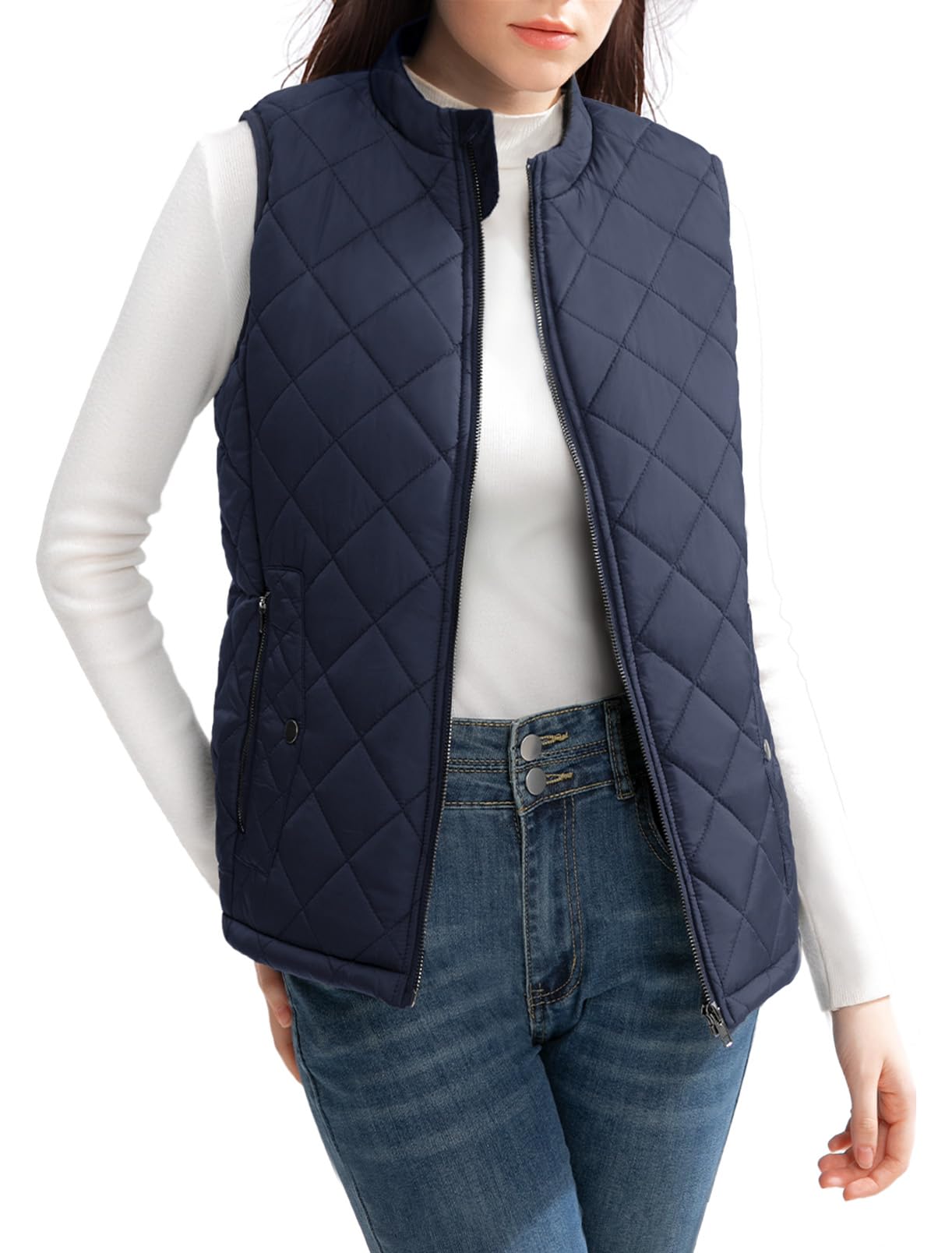 Women's Vest, Quilted Puffer Water-Resistant Zip With Pockets