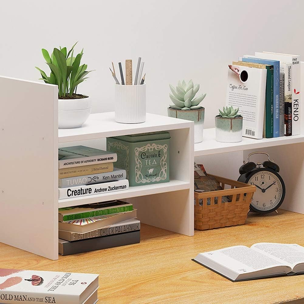 UniArt Table Top Modern Space Saving Wooden Desktop Bookshelf for Office & Home Desk (White, 64 x 17 x 36 CM)-image-5