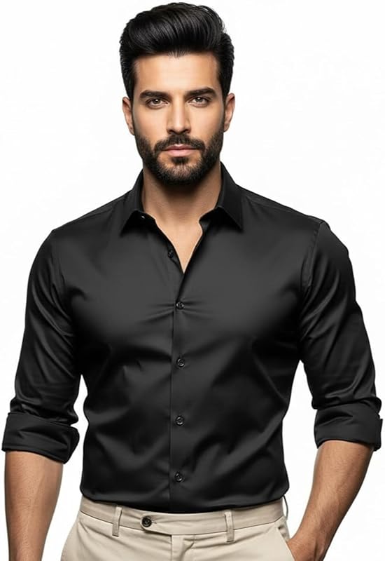 Mens Black Satin Party Shirt