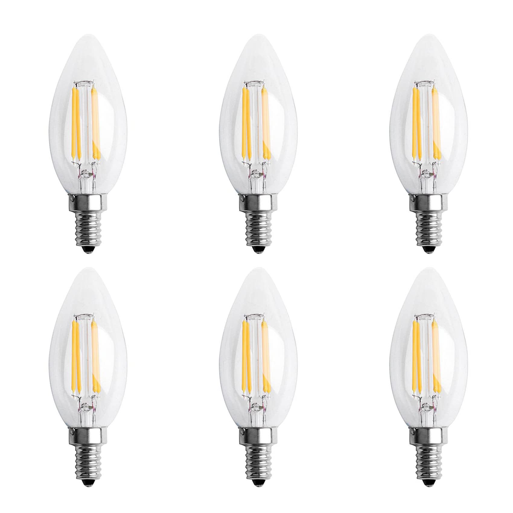 Hndhbfgrt 6X Dimmable C35 E12 4W COB Candle Flame Filament LED Light Bulb Lamp 10 x 3.5cm