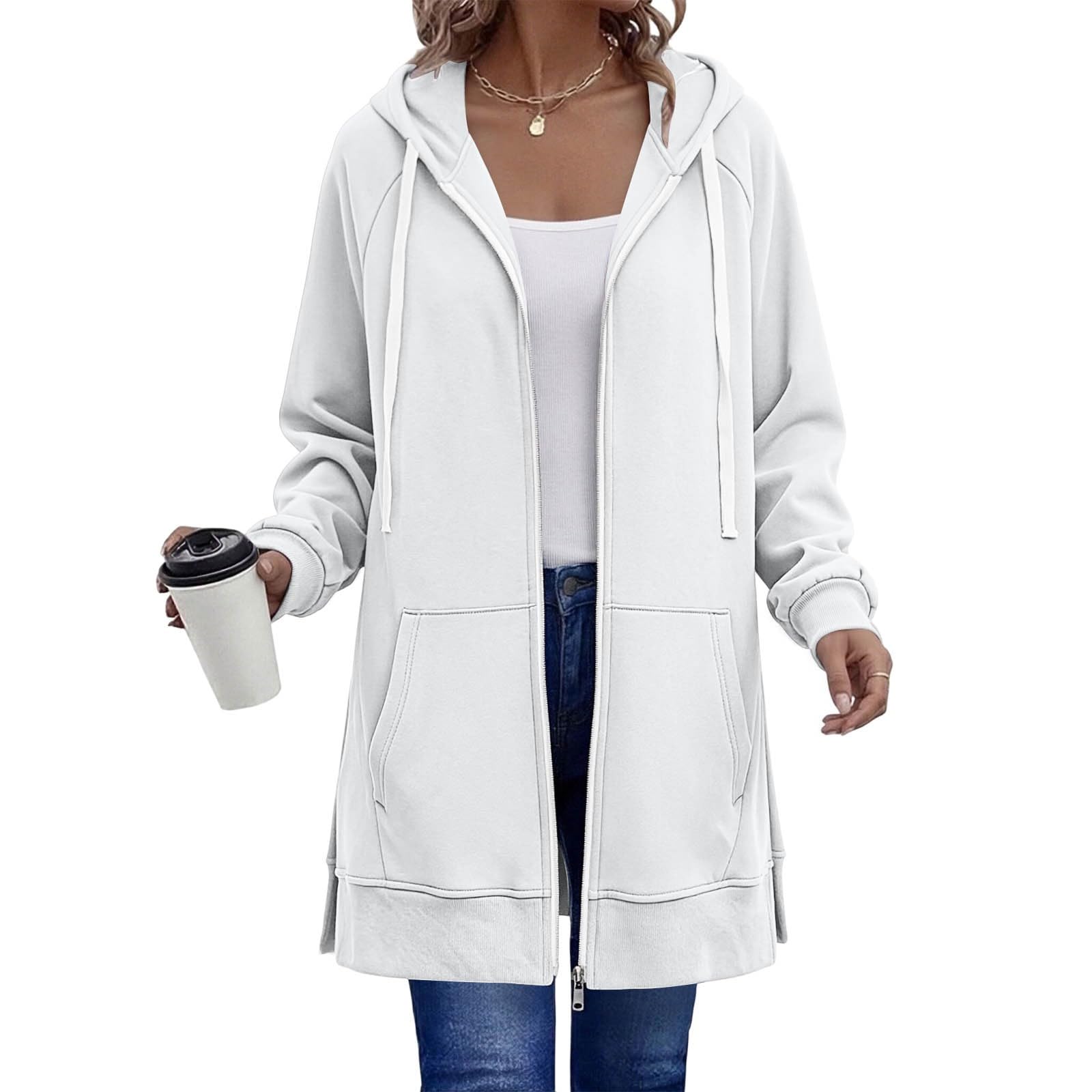 AEGJEGVD Hoodie Femme Long Zippé Coupe Ample Manches Longues