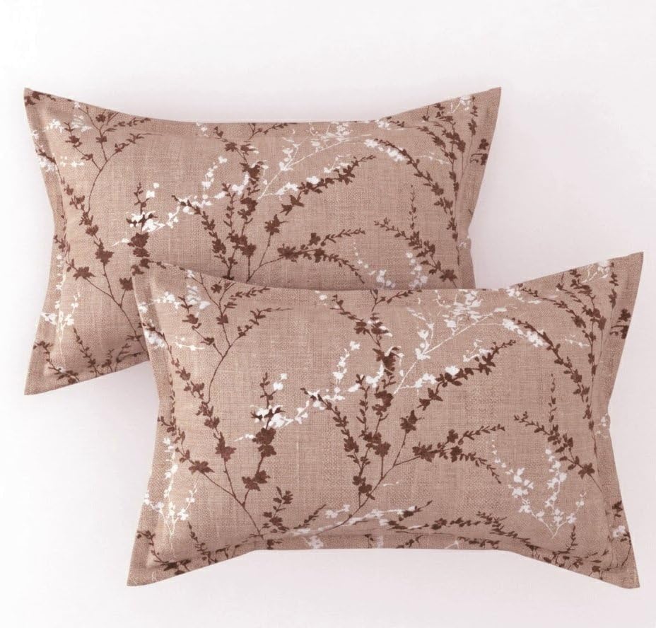 Image of Cotton Bolls Textiles Glace Cotton Flat Bedsheet 90x90 Inch with 2 Pillow Covers - Soft Breathable Glace Cotton, Printed Bedding Set for Double Bed