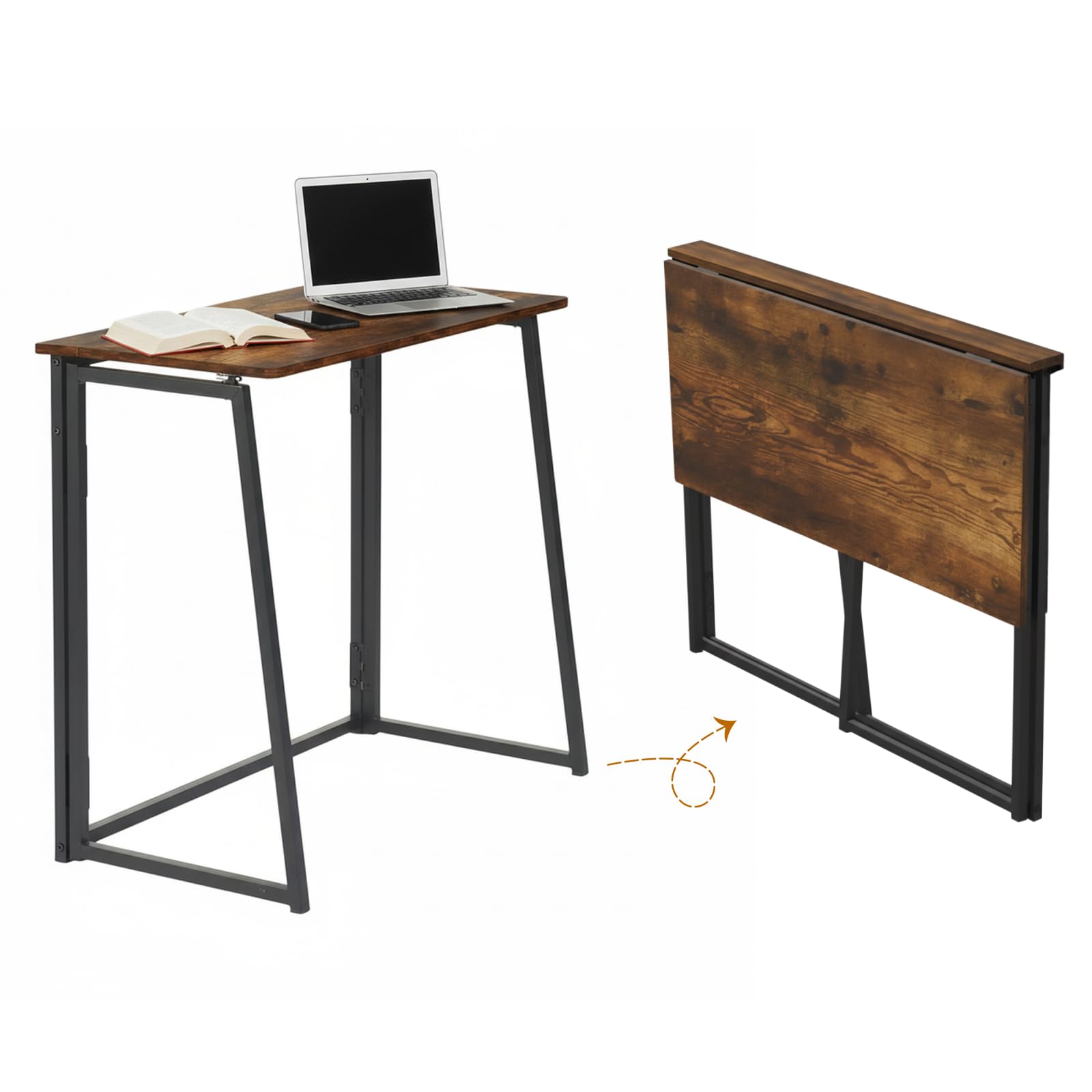 Songvas Scrivania pieghevole 80 x 40 cm, tavolo per computer salvaspazio, truciolato da 15 mm e struttura tubolare in acciaio nero, tavolo pieghevole per ufficio, cucina e studenti (vintage marrone)