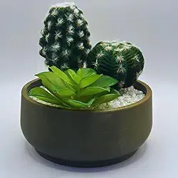 Arranjo de Suculentas Artificiais com Cactos em Vaso Ikebana Bege, Decoração para Casa (Ouro Antigo)
