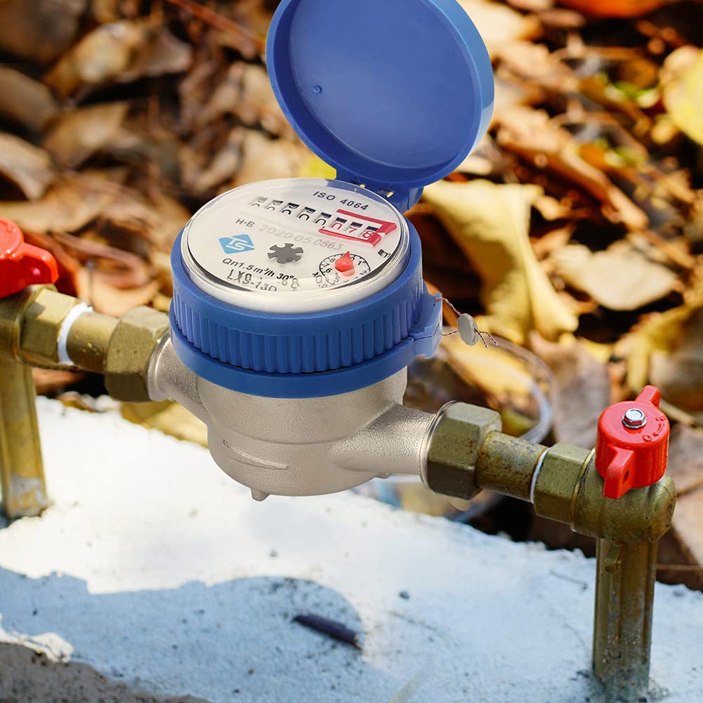 Estink Compteur d'Eau Mécanique pour Maison et Jardin, 1.5m3/h, 15mm, 1/2 Pouce, Température 0-40°C