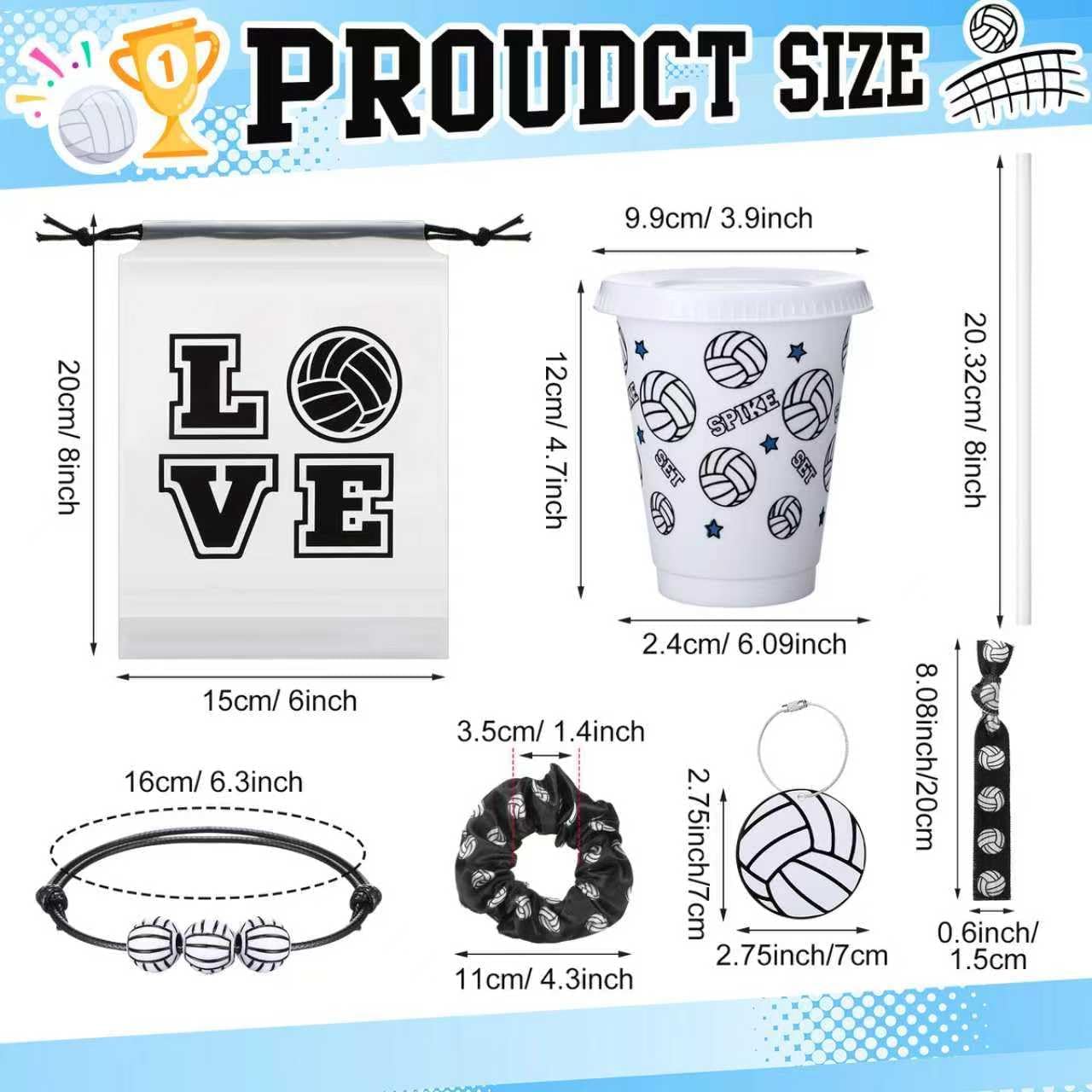 122 Pcs Volleyball Gifts for Team Volleyball Party Favors Include 12 Volleyball Gift Bags, 12 Bracelets 12 Volleyball Cups 12 Scrunchies 12 Hair Ties 12 Name Tags 50 Stickers for Players Sports Lovers - Image 3