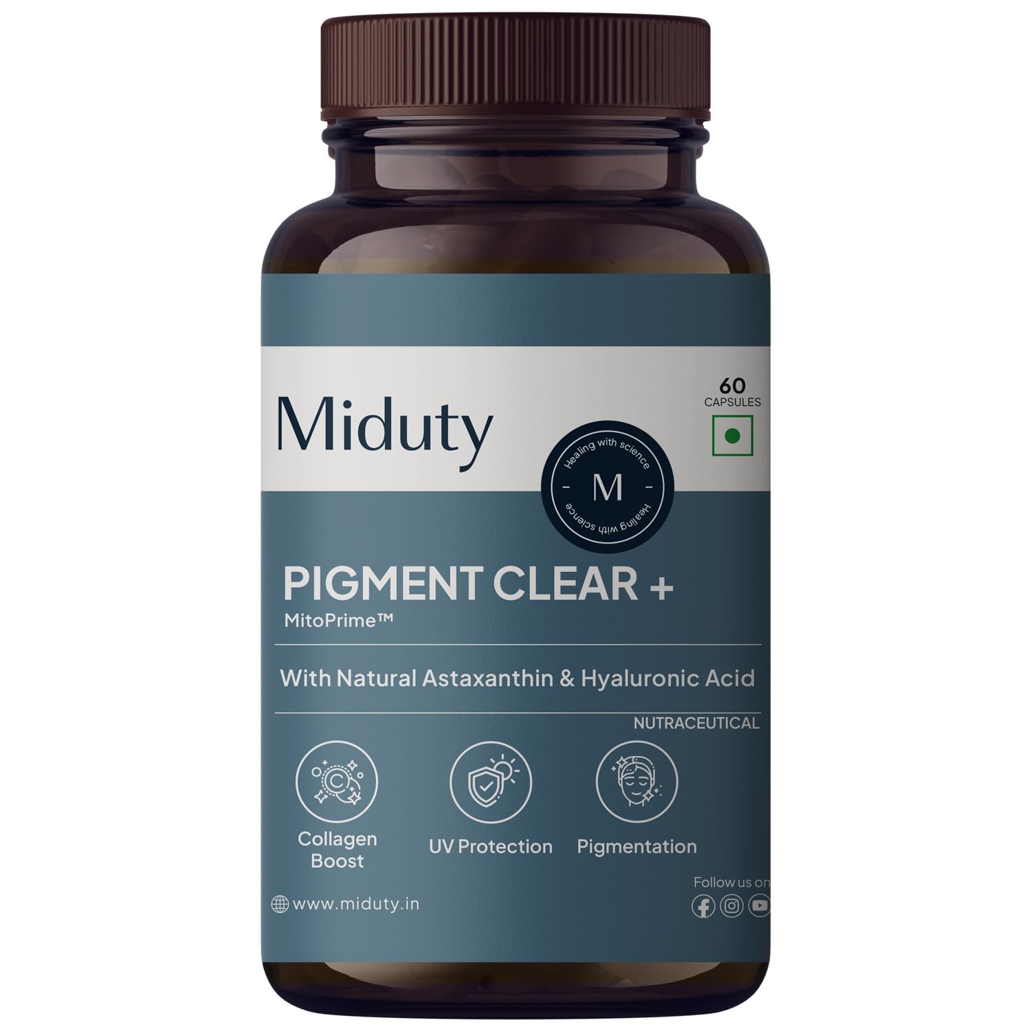 Pigment Clear+ – Skin Support Supplement with Longevity Vitamins, Mineral Complex & Hyaluronic Acid – Reduces Pigmentation & Uneven Skin Tone – 60 Capsules