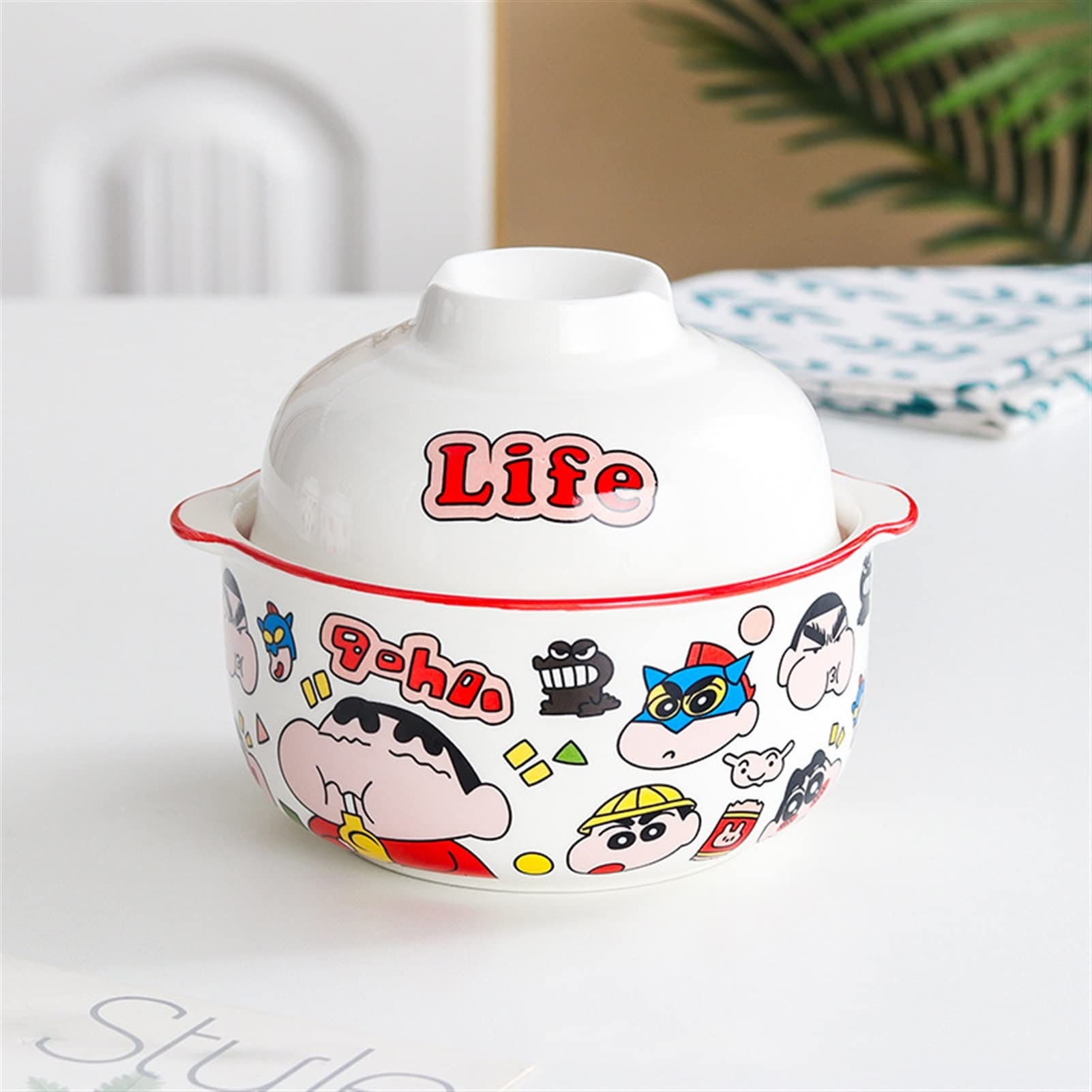 Suppenschüsseln Kawaii Strawberry Ramenschüssel mit Deckel Keramik Niedliche Cartoon Küche Geschirr Große Früchte Instant Nudeln Salat Reis Suppenschüssel Salatschüssel (Color : Pink A)