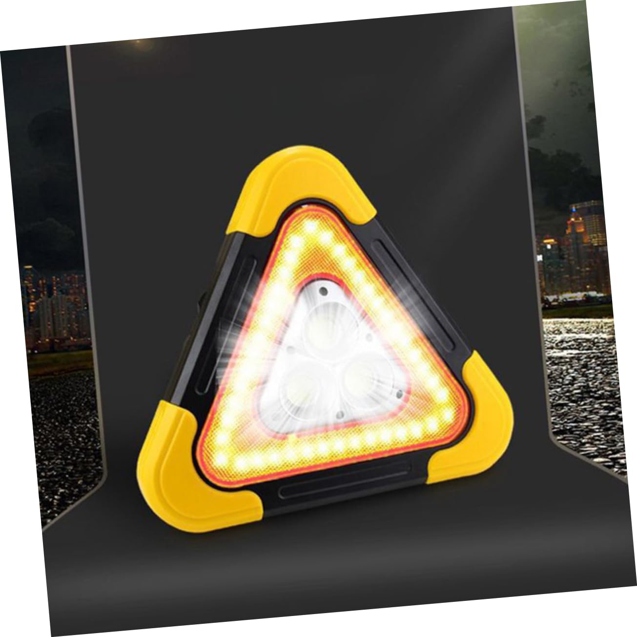 Amosfun Señal de Advertencia Triangular para Vehículos de Mantenimiento y Tractores Luces LED y Material Abs, Reflectante para Emergencias y Espera en Carretera