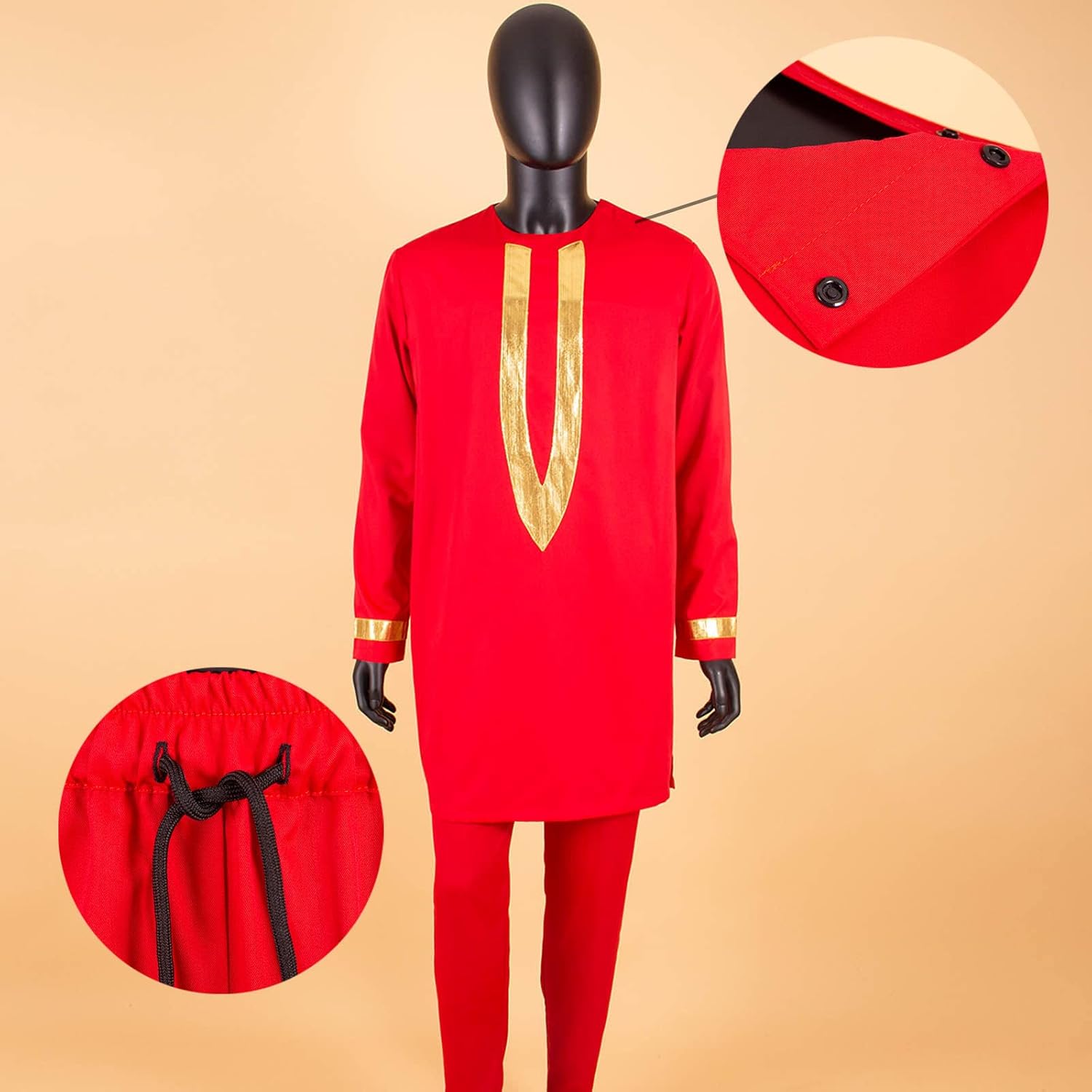 African Clothing for Men Full Sleeve Embroidery Shirts and Pants 2 Pieces Outfits Plus Size African Suit - Image 2