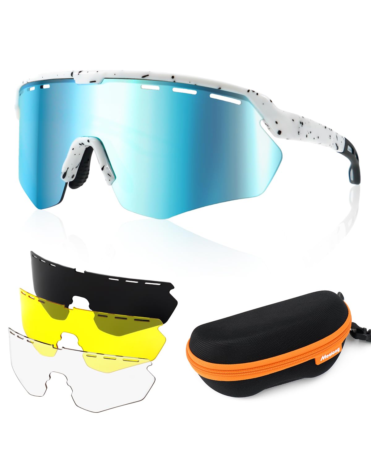 Meeloog Cycling Glasses for Men Women with 3 Lens Polarized Night Vision UV Protection Pickleball Baseball Running Sports Sunglasses Wear Lightweight