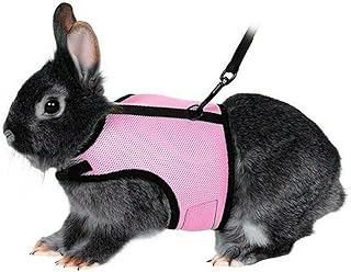 Arnés de conejo para gato para animales pequeños, arnés suave ajustable y juego de plomo para conejo, gato, pequeño mascota caminando (M: pecho (7.1 - 9.9 pulgadas), color rosa