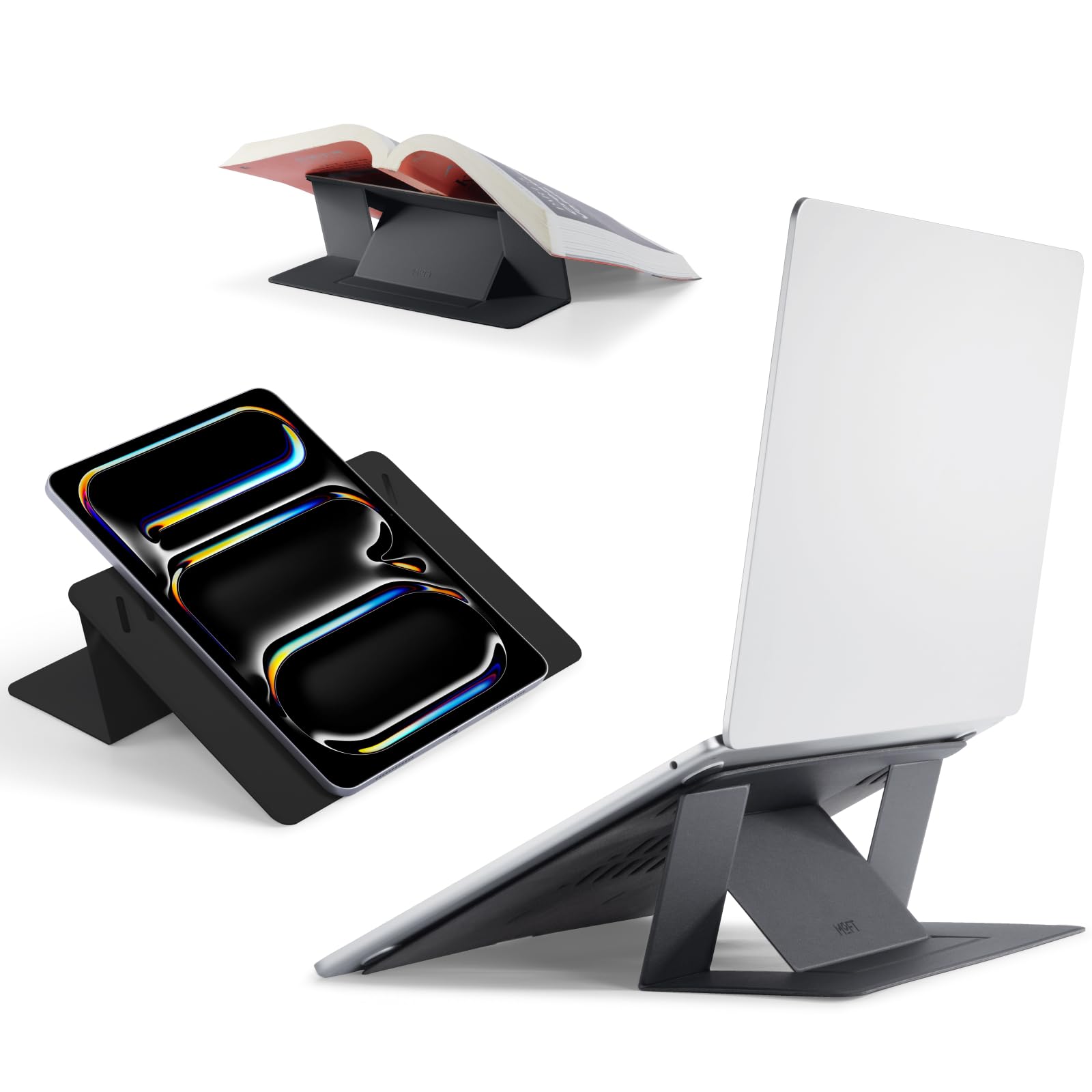 MOFT Laptop Ständer, Faltbarer Nicht-Klebender Laptopständer mit 2 Verstellbaren Winkeln, MOVAS Veganes Leder Tragbarer Notebook Ständer Kompatibel mit 13"+ Tablets & 15"+ Laptops, Tiefschwarz