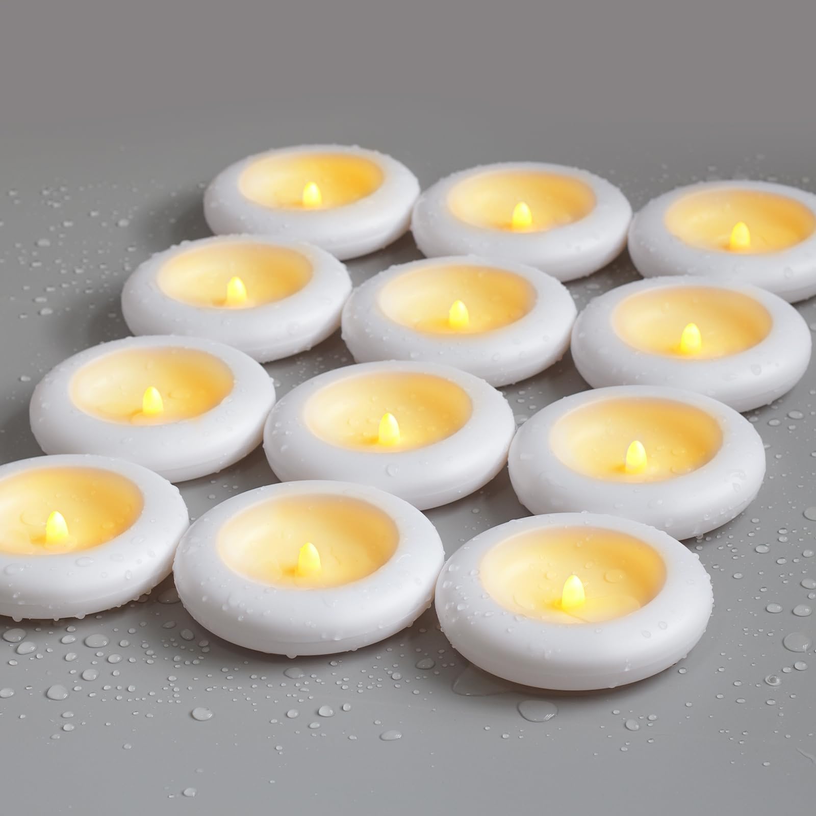 Zevanor 12pcs Flameless LED Floating Waterproof Plastic White 4.5" x1.2" Tea Light Candles, Battery Operated Flickering Votive Tealight Candles for Bathroom Swimming Pool