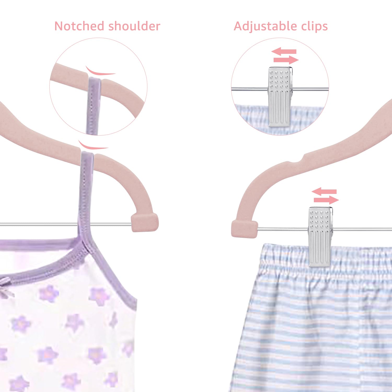 16 ganci per pantaloni con clip mobili,ganci in velluto per neonati,gancio girevole,antiscivolo,ganci per cappotti per bambini salvaspazio per gonne,pantaloni,abiti,giacche (30 cm,rosa)