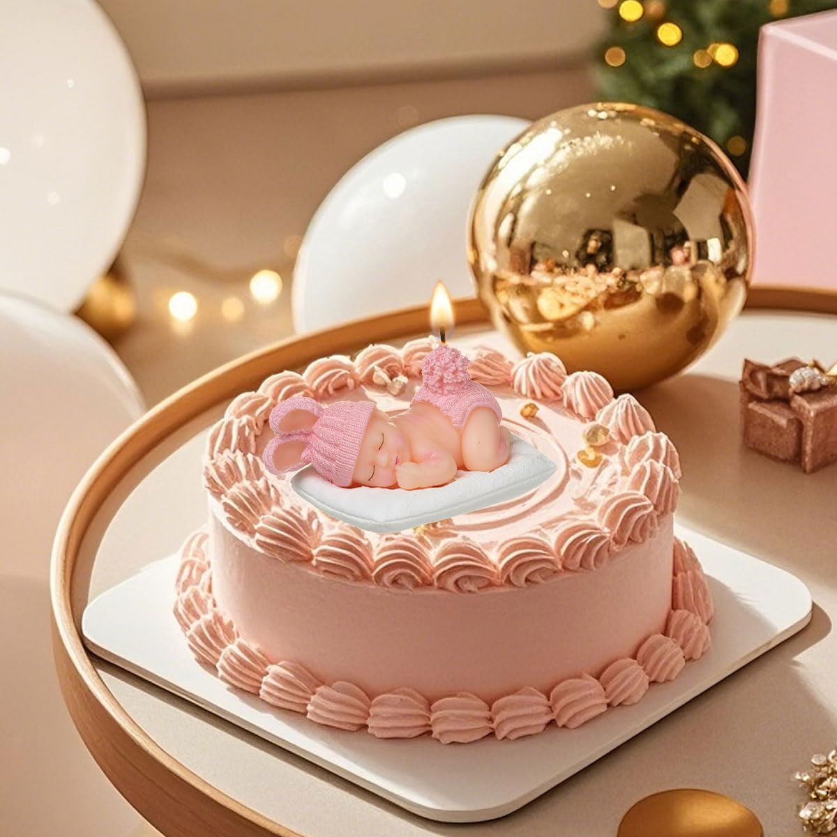 Vela de cumpleaños rosa, vela de decoración de pastel de bebé durmiendo para fiesta, baby shower, adorno de lugar de boda, celebraciones de festivales