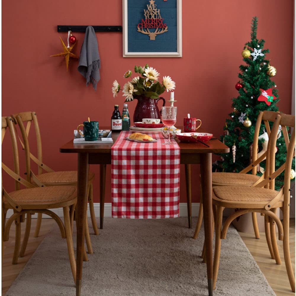 Tapetes Para Mesa,Camino De Mesa De Arpillera Caminos De Mesa Navideños Mesa Clásica Roja A Cuadros Blanca Para Sala De Estar Mesa De Comedor Navideña Fiesta Decoración Navideña, 30X220Cm